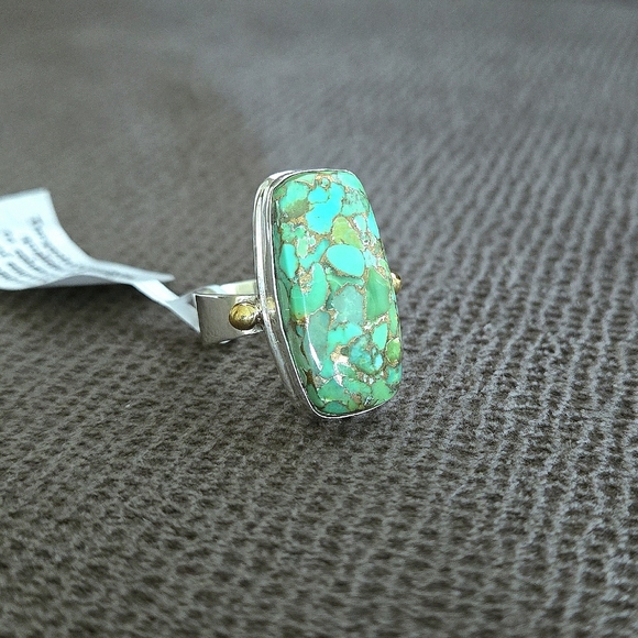 Shivam Rectangular Green💚 Copper Turquoise Statement Ring💍 - NWT - Picture 12 of 16